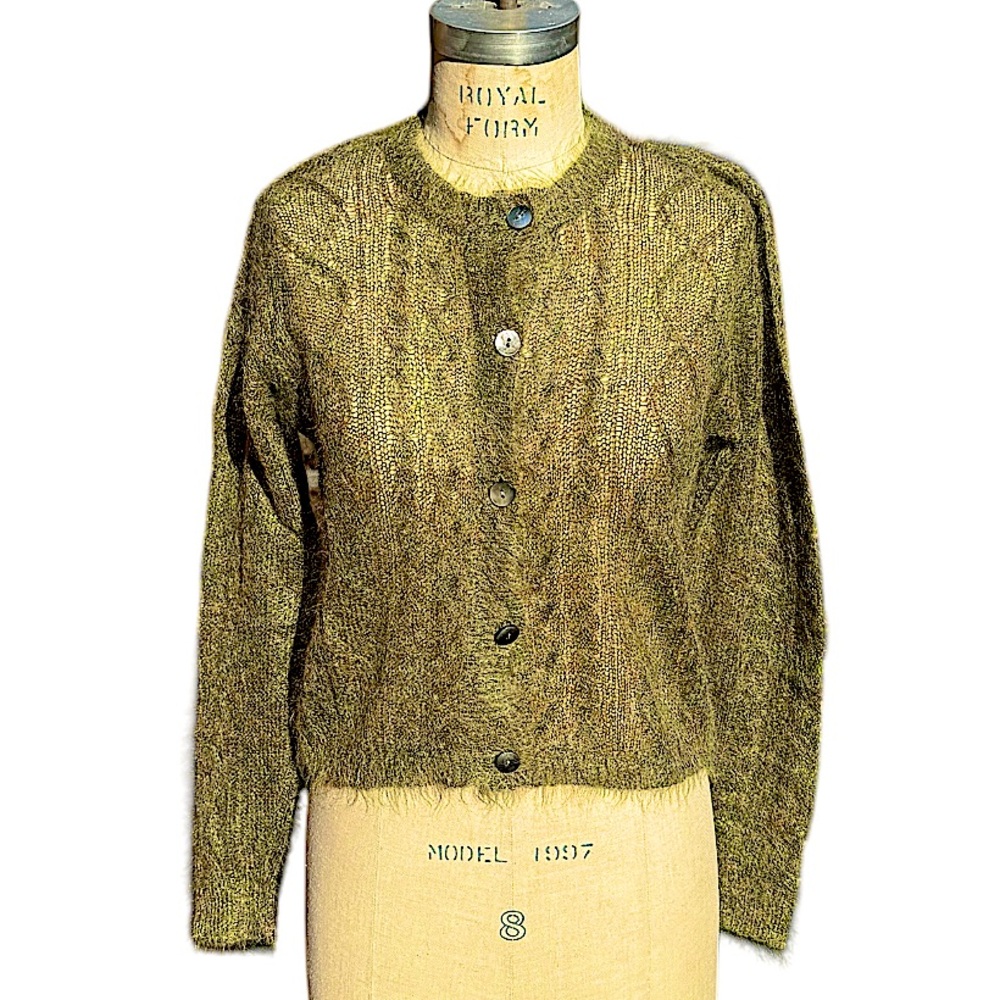 Anthropologie Olive Green Fuzzy Cardigan
